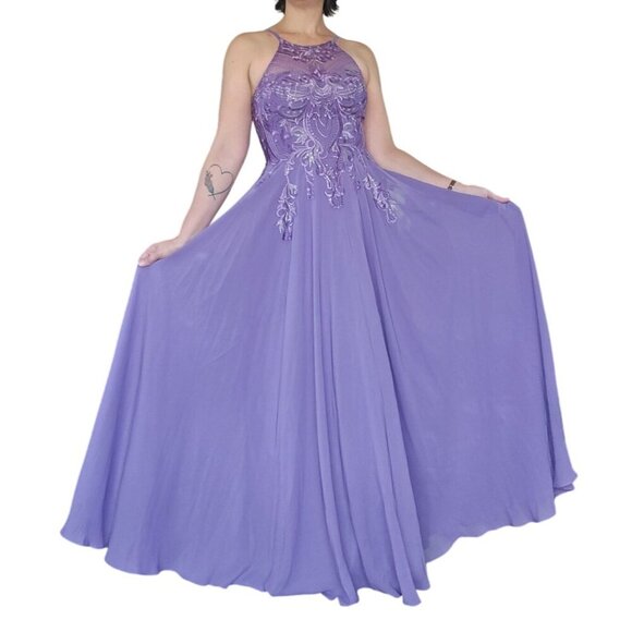 NWT JJ's House Tahiti Purple Lace Chiffon High Neck Prom Gown Dress Size 10 - Picture 1 of 11